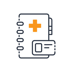 Obraz premium Medical Information Icon Representing Health Record And Identification Card With Orange Cross Symbol On A Clean Transparent Background For Healthcare Services
