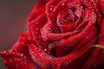 Close-Up Beauty of Red Rose Covered in Water Droplets