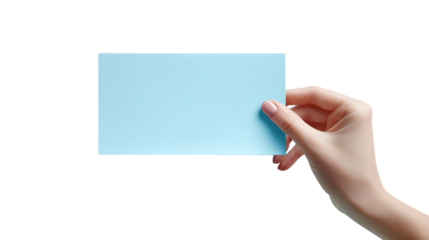 Hand Holding Blue Card Isolated on Transparent Background