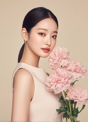 Serene Portrait of a Young Woman with Delicate Flowers ai_generated