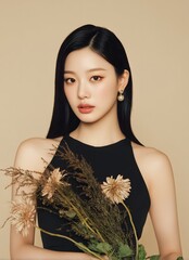 Serene Portrait of a Young Woman with Delicate Flowers ai_generated