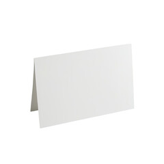 Table tent card, blank, white paper, angled view, on black background