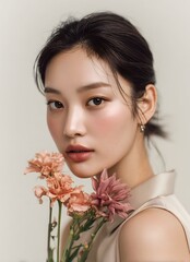 Serene Portrait of a Young Woman with Delicate Flowers ai_generated