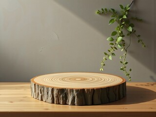
keyword: wood, slice, tree, ring, natural, texture, table, surface, plant, vine, leaf, green, ligh