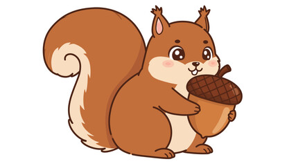 Fototapeta premium Cartoon Squirrel Holding Acorn Illustration with Bushy Tail and Cute Features