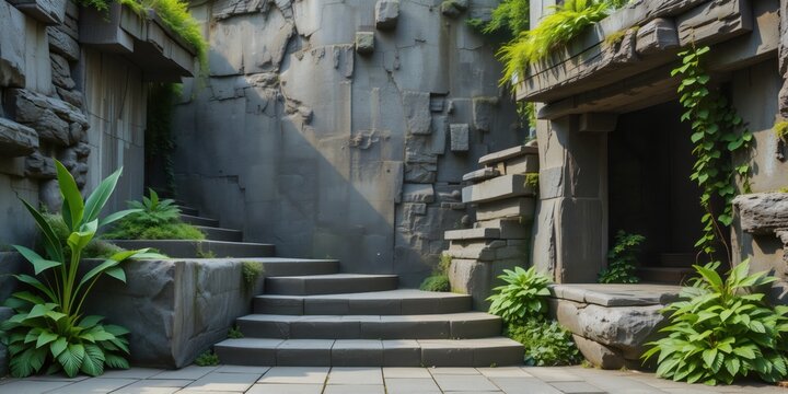 
keyword: stone, courtyard, staircase, ancient, architecture, ruins, ivy, plants, greenery, mos