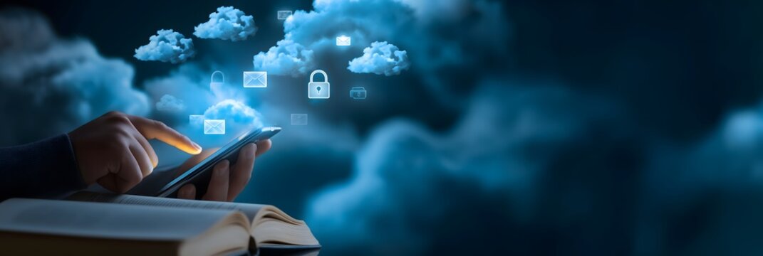 Mobile Technology User Accessing Important Files Protected By Encryption In A Futuristic Dark Environment