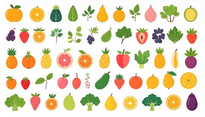 Spring and summer fruit and vegetable element set, vector illustration