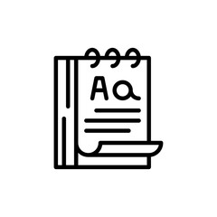 Minimalist Icon Representing Typography With A Spiral Bound Notebook Featuring Large Aa Characters And Lined Pages On A Transparent Background