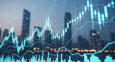 Global Financial Market Growth Chart Over Cityscape