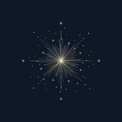 Obraz premium Elegant golden starburst on dark blue background, radiating light and warmth, perfect for festive designs and holiday themes, creating a magical atmosphere