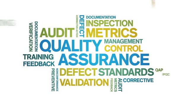 Quality Assurance animated word cloud-text design animation tag kinetic typography seamless loop.