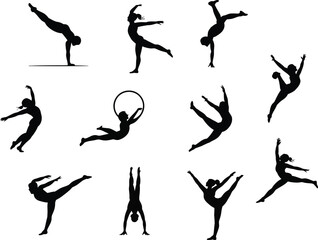 Fototapeta premium Gymnastics and dance silhouettes collection showcasing various graceful poses