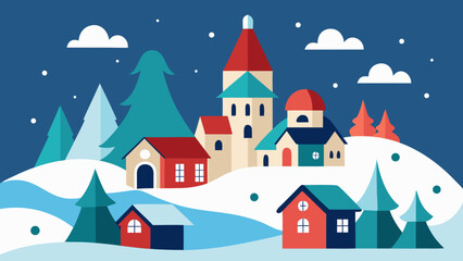 winter holiday village snow collage