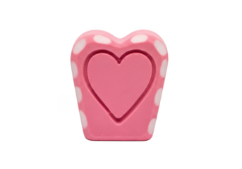 Pink heart candy with white polka dots, valentine's day treat, sweet love symbol, romantic gift, decorative element, isolated on transparent background