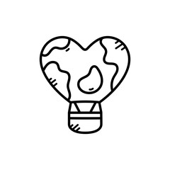 Heart Shaped Hot Air Balloon with World Map Design on Transparent Background for Global Travel or Environmental Themes