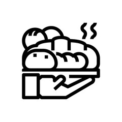 Hand Holding Tray Of Freshly Baked Bread And Rolls With Steam Rising From Them Isolated On White Background Minimalist Icon Style