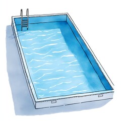 Hand-drawn swimming pool with ladder and water ripples Keywords: swimming pool, water, blue