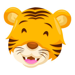 Happy Tiger Face with Orange and Black Stripes Cartoon Illustration with Transparent Background