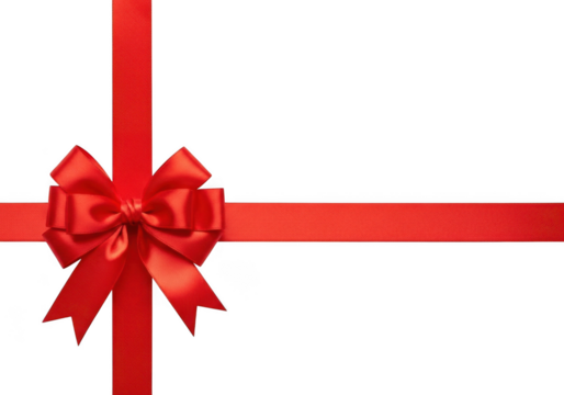 Elegant red ribbon bow cross tie celebration decoration gift present festive holiday isolated on transparent background