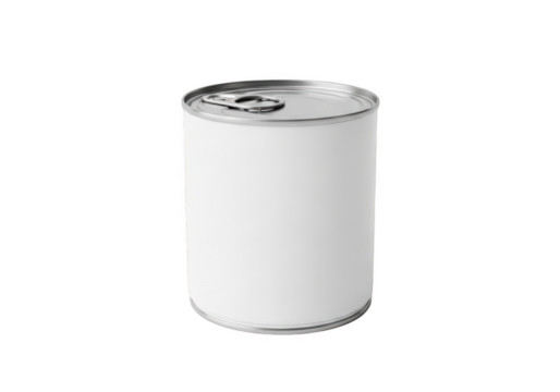 High resolution blank white metal food can mockup stock photo for product packaging and label design isolated on transparent background