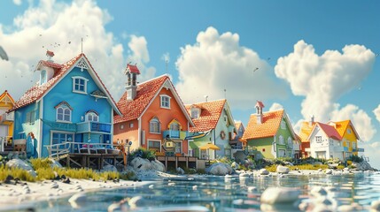 A photo of a coastal village with colorful houses. ,High Quality Details , 8k full ultra HD --ar 16:9 --v 6 Job ID: 038d9a48-2337-4adf-86ee-8f815407dab4
