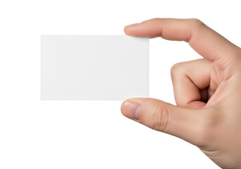 Obraz premium Hand holding blank white card mockup template presentation business card isolated on transparent background