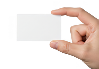 Hand holding blank white card mockup template presentation business card isolated on transparent background