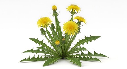 Dandelion Bloom - A Vibrant Display of Yellow Flowers and Green Leaves.