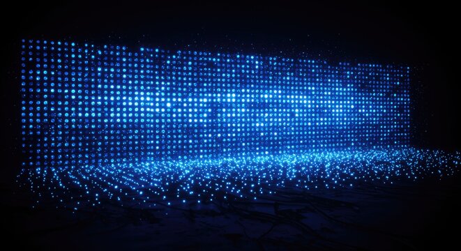 Abstract Blue Light Matrix grid dots particles technology futuristic digital pattern background illumination glowing display screen led