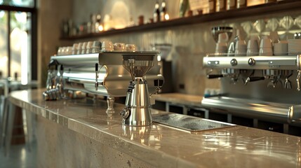 A photo of a coffee bar in a modern cafe.