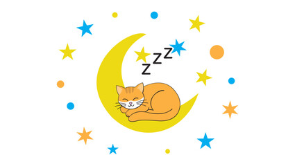 Sleeping Cat on Moon Vector