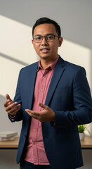 Young Indonesian Entrepreneur Speaking During Business Pitch