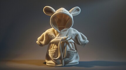 A photo of a baby bathrobe with animal ears.