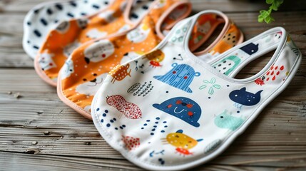 A photo of a baby bib with fun designs.