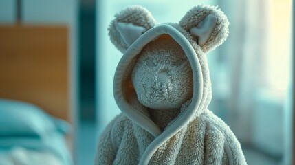 A photo of a baby bathrobe with animal ears.