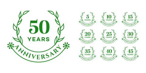 Anniversary Badges 5 to 50 Years  Green Wreath Design