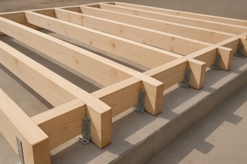 Wood floor framing system on concrete steps