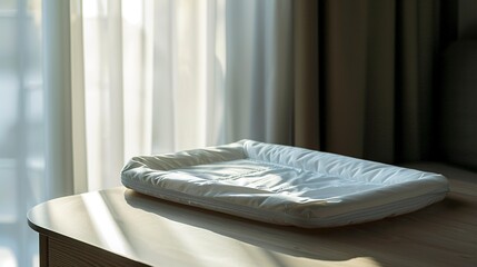 A photo of a baby changing pad on a table.