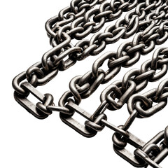 Metal chain strands, close-up of shiny links against black background