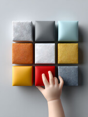 Child engaged in colorful puzzle play indoor setting creative activity bright environment close-up view imaginative play