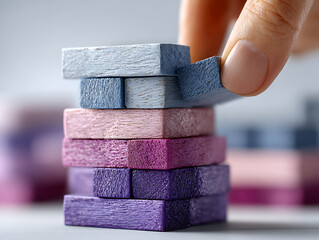 Building colorful stacked blocks creative play activity indoor setting engaging visuals close-up perspective