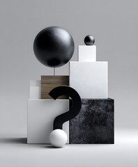 Abstract design composition of geometric shapes and objects in minimalist style modern art environment studio view