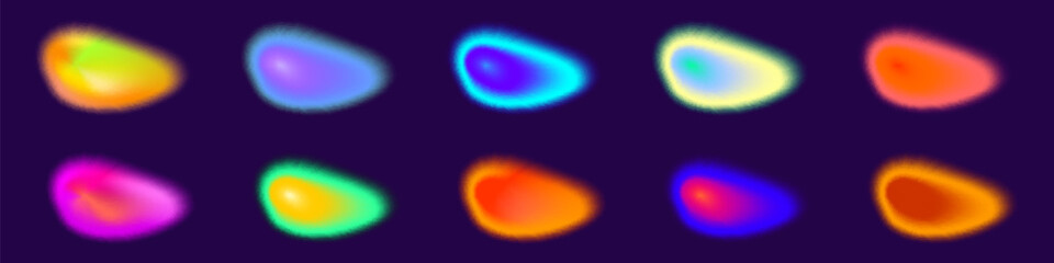 Naklejka premium Gradient blob aura mesh colorful set. Blur aura shape neon bright color. 