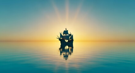 Sunrise Voyage – Columbus Day Ship Sailing Toward New Discoveries