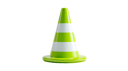 Floating Neon Green Safety Cone Isolated on Transparent Background
