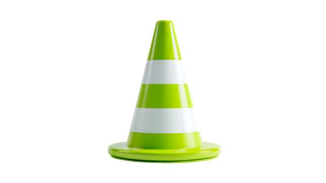 Floating Neon Green Safety Cone Isolated on Transparent Background