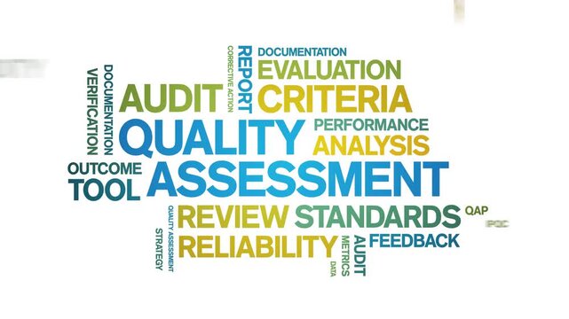 Quality Assessment animated word cloud-text design animation tag kinetic typography seamless loop.