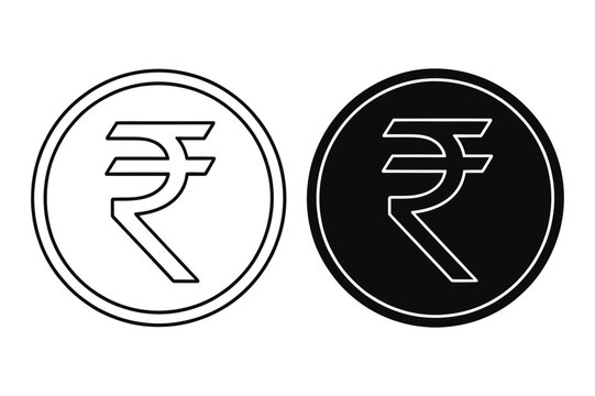 Illustration of two rupee symbols one in outline and one in solid black on a white background