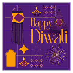 Happy Diwali post featuring wishes, suitable for social media .Diwali elements